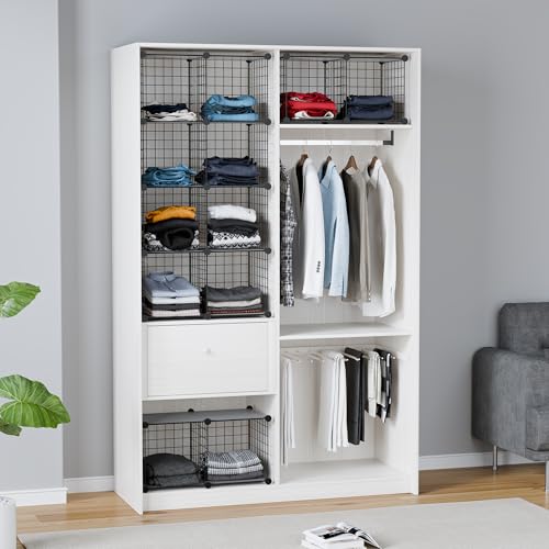Wire Cube Storage Organizer, 12-Cube Metal Storage Shelves Bookshelf, Stackable Modular Closet Organizer for Bedroom Living Room, Office,Storage Shelves - color: Black Plus Iron, size: 12 Cubes