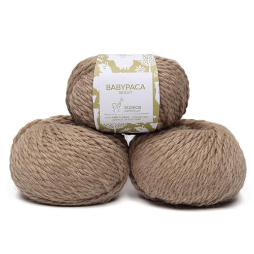 100% Baby Alpaca Yarn 3 Skeins 150g Bulky Weight Knitting Crochet Beige | Made in Peru with natural warmth and softness featuring 162yd of premium fiber ideal for scarves shawls sweaters and more - color: Beige, size: Bulky - 3 Skeins