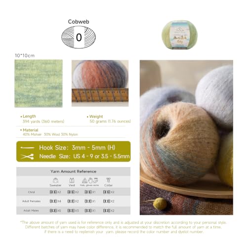 Susan's Family South African Mohair Variegated/1x50g/394Yds-Blossom Awake | Soft, Durable and Variegated,40% Goat Mohair 30% Wool 30% Nylon/Polyamide, 1x50g , 394Yds , for Knitting, Crochet and Crafts - color: 11#Blossom Awake
