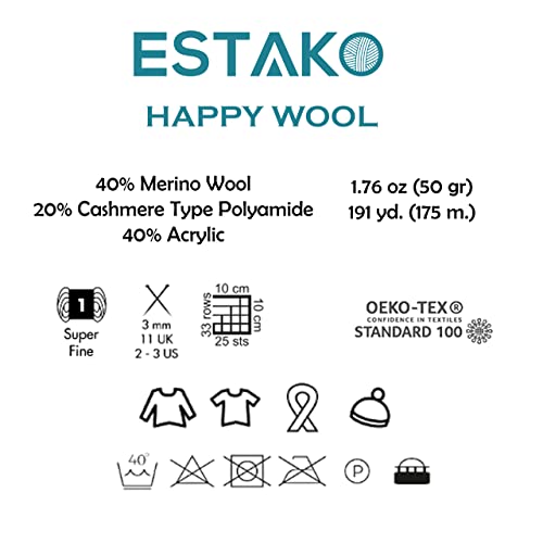 Estako Happy Wool, 40% Merino Wool Blend Fingering Yarn, Violet, 2-Pack | soft, sock weight, 100 g, 382 yds, baby clothes, sweaters, scarves, hats, 3 mm needles - color: 8015 - Violet, size: 2 Skeins