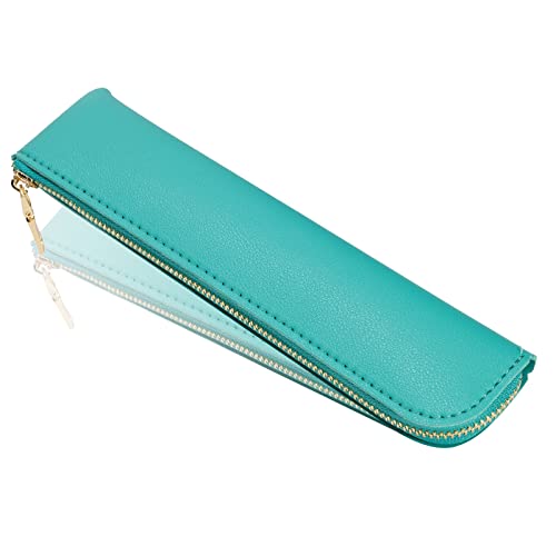 Leather pencil case, Thin soft pen bag, Small pencil case for adults,Senior leather Minimal pencil pouch with zipper.… - color: Agate green