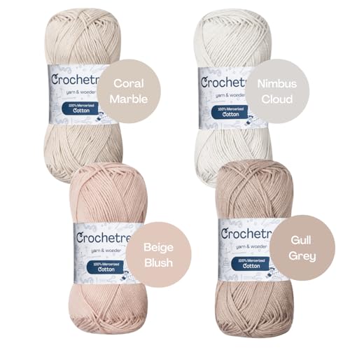 Premium Mercerized Cotton Yarn for Crochet & Knitting – Fingering Weight 4-Ply, 50g (1.76 oz) / 125 m (136 yds), High-Gloss, Anti-Splitting, Fade-Resistant Cotton (Natural Sand) - color: Natural Sand