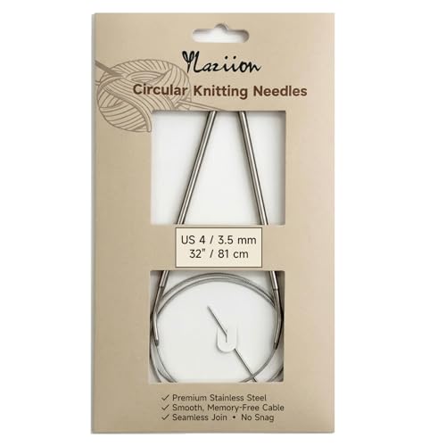YLaziion Circular Knitting Needles Size 4 (3.5mm) 32 Inch Stainless Steel | US 4 Metal Knitting Needle for Lace & Magic Loop, Smooth Circle Cord Yarn, 81cm - size: US 4 - 32" / 81CM (3.5mm)
