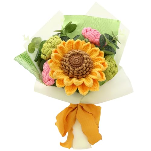 Handmade Crochet Flower Bouquet, Crochet Flowers, Knitted Flowers | Mixed Flowers, Crochet Bouquet, Artificial Flower Crochet Rose Tulip for Lover, Friend,family, Wedding Anniversary - color: Brown&green
