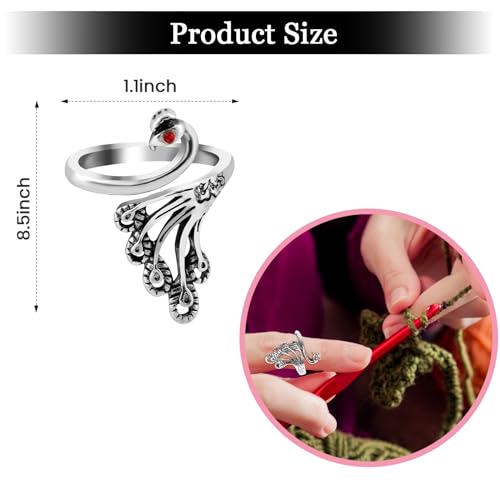 Namifin Crochet Ring for Fingure Adjustable Crochet Tension Ring Yarn Tension Rings Easy Crocheting Crochet Accessories Mother Grandma Thanksgiving Presents - color: Peacock Ring - Red