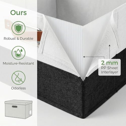 PRANDOM Storage Bins with Lids [3-Pack] Linen Fabric Foldable Storage Boxes Organizer Containers Baskets Cube with Cover for Bedroom Closet Office Black & White（11.4X8.6X6.7 - color: Black & White, size: S(3-Pack)