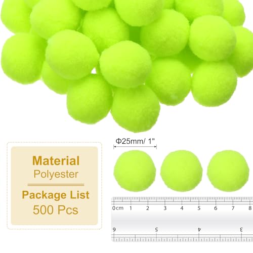 PATIKIL 1inch Pom Poms for Crafts, 500pcs Small Pompoms for Crafts Mini Puff Balls Bulk High Elasticity Fuzzy Balls for Hats Christmas Art DIY, Fluorescent Yellow - color: Fluorescent Yellow, size: 1inch
