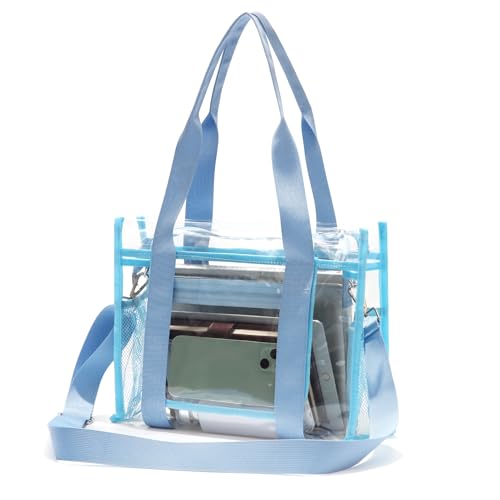 Stadium Approved Clear Bag – Clear Tote Bag For Women Men, Thick PVC Transparent Tote Bag for Concerts Sporting Events - color: Blue