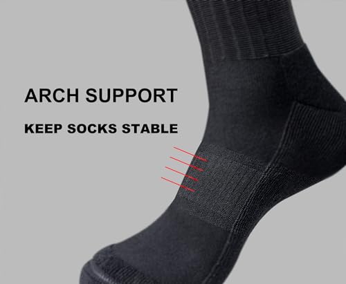 Men's Cushioned Cotton Crew Socks for Work Sport Casual | 90% Cotton, Seamless, Arch Support, Padded, Rib Cuff, Athletic - color: Black