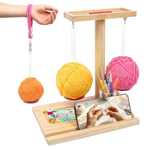 2 in 1 Yarn Holder for Crocheting, Knitting & Yarn Spinner, Crochet | Wooden Yarn Spinner with Magnetic Rotating Mechanism, Crochet Accessories, Portable Yarn Holder, Birthday Gifts for Women