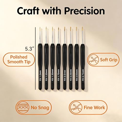 Crochet Hook Fine Gauge Single Piece with Soft Black Grip Handle, Smooth Aluminum Tip for Detailed Yarn Work, Comfortable Control for Amigurumi Lace and Small Projects