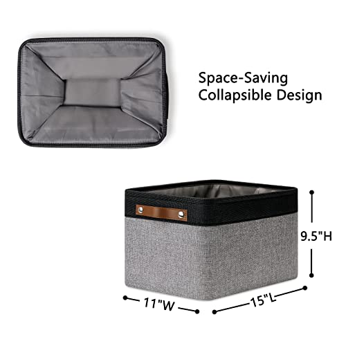 DULLEMELO Canvas Storage Bin with Handles, Fabric Bins for Shelves, Bedroom, Office,Nursery,Fabric Storage Baskets for Toys, Clothes,Gift(Black&Grey,L-15"x11"x9.5",4-Pack) - color: Black&Grey, size: L-15"x11"x9.5"