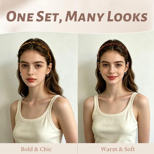 PIPUHA 2 Pack Zig Zag Headbands for Women, Matte Amber & Tortoise Comb Headband, Non Slip Headband with Teeth for Slick Back Hair, Vintage Wavy Hair Accessories for Daily Styling