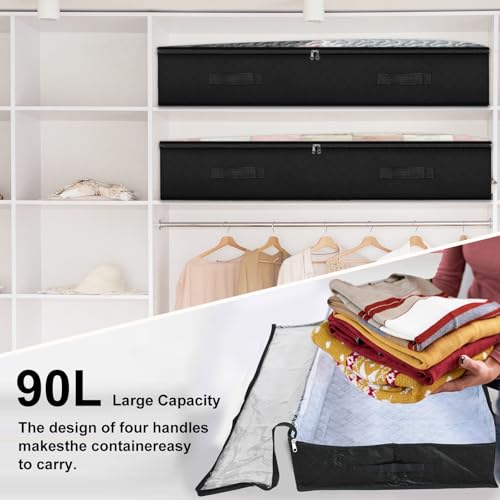 BiCINE 90L Under Bed Storage Containers, 6 Pack Foldable Closet Organizers and Storage Bins with Lid Clothes Underbed Storage Bags for Wrapping Paper, Blanket, Comforter, Towels, Sweaters, Pillows - color: Black - 6 Pack