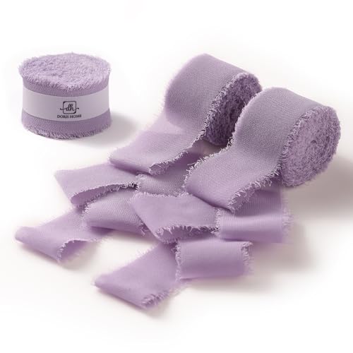 DORIS HOME Handmade Fringe Chiffon Ribbon 1" x 21Yd Pastle Purple | Fabric Ribbon, For Flower Bouquet/Gift Wrapping/Wedding Invitations/Party Decorations - color: Pastle Purple