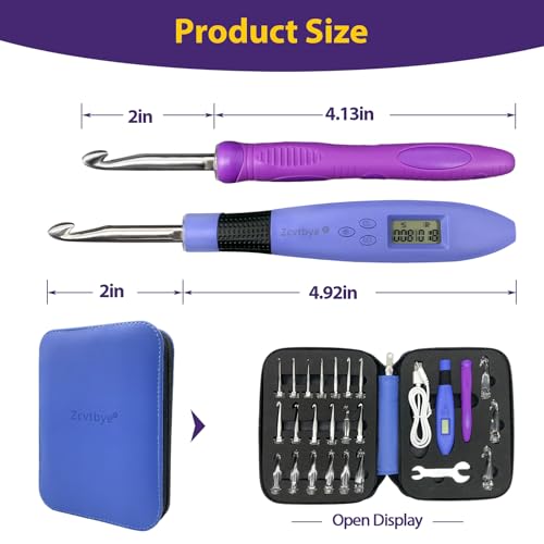 22 Size Crochet Hook Set with Light & Digital Counter, Ergonomic for Arthritic Hands, 2.0–14.0 mm Interchangeable Hooks, Rechargeable and Beginner-Friendly - size: 22 Crochet Hook