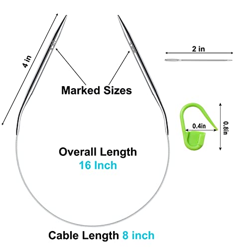 16 inch US Size 8/5mm Circular Knitting Needles Set for Beginners, Metal Round Knitting Needles with Magic Loop, Stainless Steel Fixed Cable Lace Circle Needles for Christmas Stockings, Hats, Socks - color: Size US 8 (5.0mm)