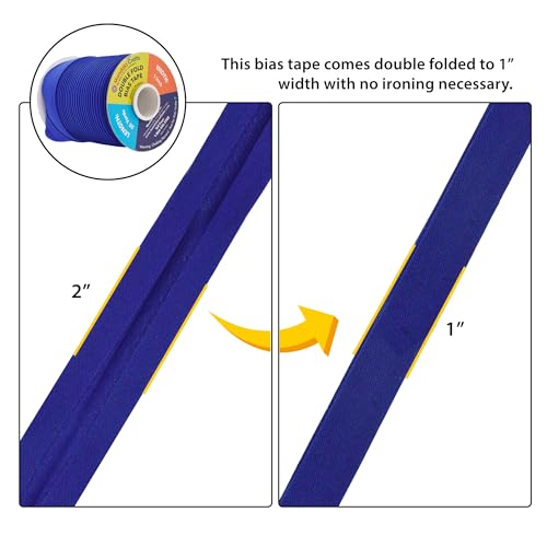 Mandala Crafts 55 Yds 1 Inch Blue Double Fold Bias Tape for Sewing | Machine Washable Binding Tape for Quilting, Hemming, Seams, Fabric Piping, All Fabrics & Denim, Indoor & Outdoor - color: Blue, size: 1 Inch 55 Yards