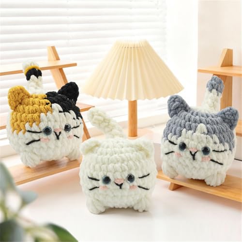 Linhao Jew Crochet Kit for Beginners – Cat Crochet Kit Keychain with Pre-Started Easy Yarn, Step-by-Step Video Tutorials for Adults DIY Crafts (Kitten) - color: kitten
