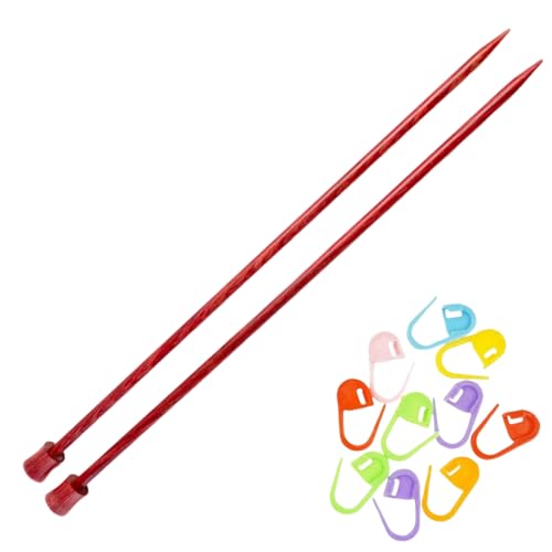KnitPro Dreamz 10-Inch US 8 (5.0mm) Straight Single Point Knitting Needles | Polished Birchwood, Color-Coded, Semi-Sharp Tips, 10 Stitch Markers - size: US 08 (5.0mm), 10in. (25cm)
