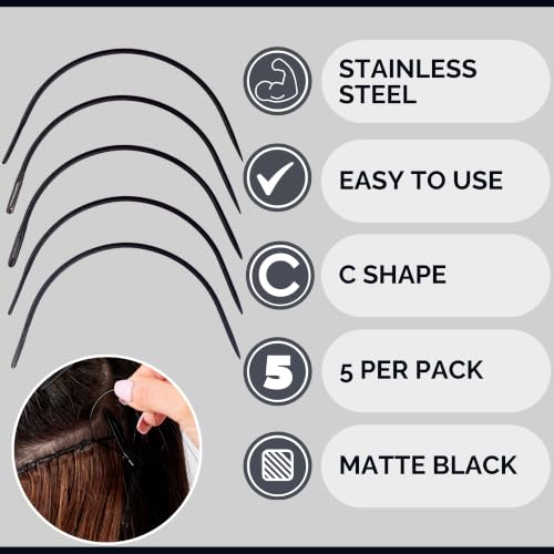Big Kizzy C Curve Weaving Needles for Sew in Weft Extensions (5 pcs) | Easily Sew in Human Hair Extensions, Wigs, and Hair Pieces