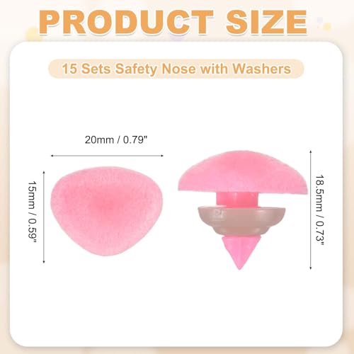MECCANIXITY 15 Sets Safety Noses, 15 mm Safety Eyes and Noses with Washers for Crochet Animals Plush Bear Doll Making Supplies Accessories, Pink - color: Pink