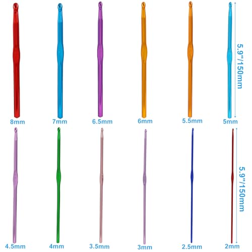 Bivethoi 12 Pcs Aluminum Crochet Hook Multicolor Knitting Needles | Crochet Hooks Bulk, Craft Yarn, For Beginners - size: 2mm-8mm