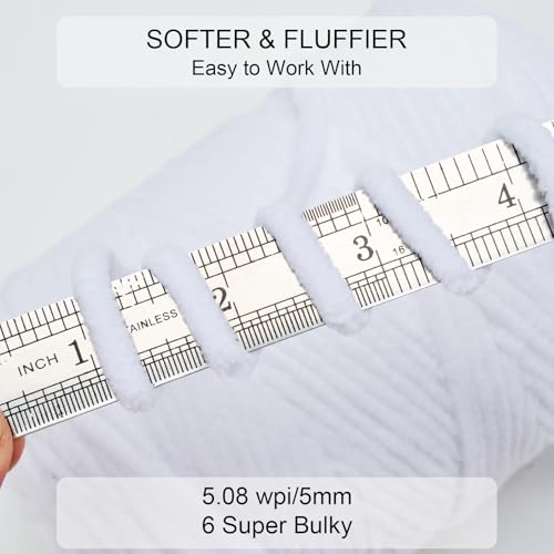 Chunky Chenille Yarn #6 Super Bulky Soft Fluffy Crochet | Easy care & beginner-friendly. Choose 0.66lb or 1.76lb. Perfect for blankets, hats, scarves, home decor. Machine washable. - color: White, size: 0.66LB/215yds