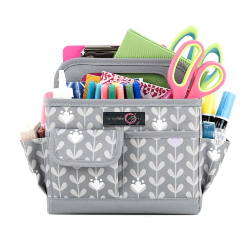 Everything Mary Desktop Tote Organizer – Purple & Grey Floral Craft Caddy – Storage Bag for Art Supplies, Sewing, Scrapbooking & DIY Tools – Portable Craft Organization - color: Purple Floral