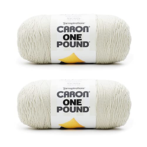 Caron One Pound Soft Yarn for Crocheting & Knitting, Off White, 2-Pack | #4 Worsted Medium, Soft 100% Acrylic Yarn for Crochet, Knitting, Blankets and Crafts, 812yds, 453.6g/16oz per skein - color: Off White, size: 2 Pack