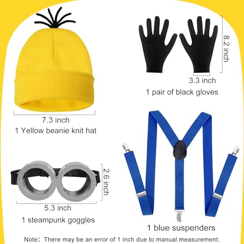 HEYFIZZ 4 Pcs Adult Halloween Costume Accessories, Group Costume Men Women | One Size Fits Most,Last Minute Adult Halloween Costumes,Yellow Beanie Hat,Adjustable Goggles,Gloves, Easy Family Costume