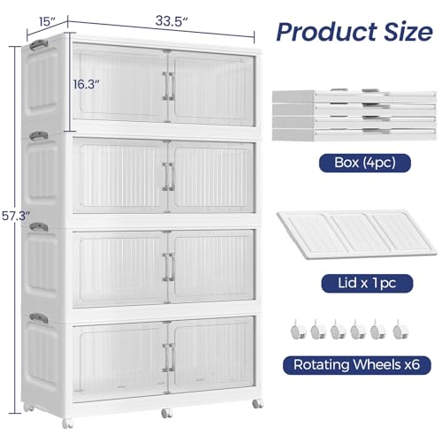 200Gal Extra Large Stackable Storage Bins with Lid, 800QT Foldable Collapsible Storage Box with Doors & Wheels, Plastic Organizer for Bedroom Kitchen Garage Dorm, 4Pack - size: 50Gal-4Pack