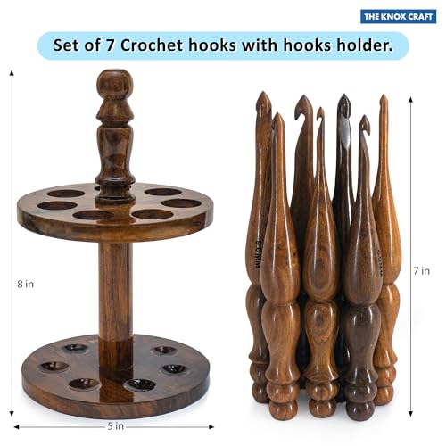 THE KNOX CRAFT Wooden Crochet Hook Set with Holder – Ergonomic Crochet Hooks for Beginners, Crochet Needle Kit & Organizer Stand for Yarn and Knitting Projects (Set of 7 with Hooks Holder) - size: Set of 7 Hooks with Hooks Holder