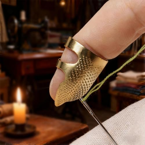Sewing Thimble, Finger Protector for Hand Sewing, Quilting & Needlework, Comfortable Fit, Essential Sewing Accessory Safety Use - color: 1 Golden M