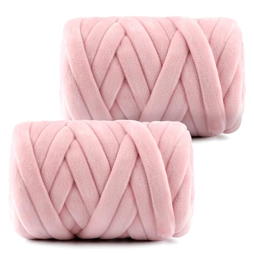 Chunky Yarn for Hand Knitting- Velvet Chenille Tube Yarns- Jumbo Yarns for Blankets, Pet Beds, Machine Washable (0.66 Lb/18.59 Yd), Easy No-Tool Arm Knitting & Crochet Project (2, Jade Powder) - color: Jade Powder