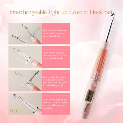 knitly Light Up Crochet Hooks Set with Digital Counter | 18 Size Counting Crochet Hook with 2.0–14.0 mm Interchangeable Hooks, Ergonomic Crochet Kit & Gift for Arthritic Hands