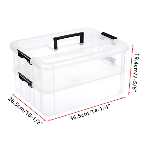 BTSKY 2 Layer Stack & Carry Box, Plastic Multipurpose Portable Storage Container Box Handled Organizer Storage Box for Organizing Stationery, Sewing, Art Craft, Jewelry and Beauty Supplies Black | Multipurpose Craft Organizers and Storage for Organizing S