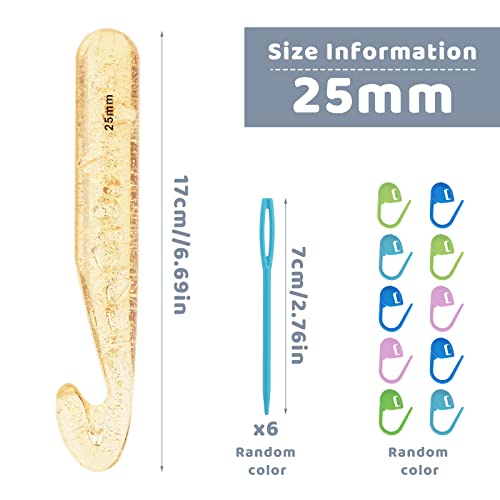 Mayboos 25mm Large Crochet Hook, Big Yarn Crochet Hooks Needles | Extra Long Large Size Plastic Handle Knit Crochet Hooks with 10 Stitch Markers and 6 Big Eye Needle - size: 25mm