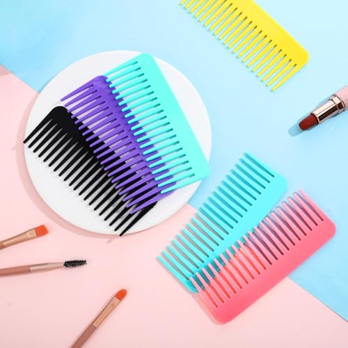 Vesici 100 Pcs Wide Tooth Comb Bulk 6.1" Large Tooth Hair Brush Set | 7 Colors, for Wet Hair, Portable Pocket Detangling, Travel Hotel Salon Use, Homeless Shelter Nursing Home Charity Church