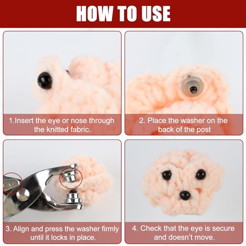 YCQDDA Metal Safety Eye Tool with 100×6mm & 100×8mm Safety Eyes, Auxiliary Tool for Amigurumi, Crochet Tools for Attaching Crochet Safety Eyes, Fits 1–5 mm Shaft Diameter