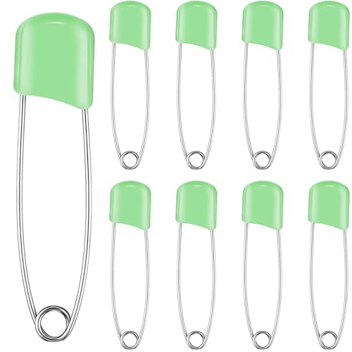 WILLBOND 50 Pcs Large Safety Pins for Clothes,with Bag, Light Green | Plastic Head with Locking Closures, Heavy Duty Nappy Pins Hooks, 2.2 Inch Fasteners, Stainless Steel, Velvet Bag - color: Light Green