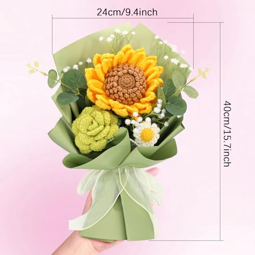 Marvogo Handmade Crochet Flower Bouquet,Crochet Flowers for Loved Ones | Crochet Flower,Crochet Rose, sunflower Finished Artificial Flower Ideal for Lovers, Family and Friends Yellow & Brown - color: Yellow&brown