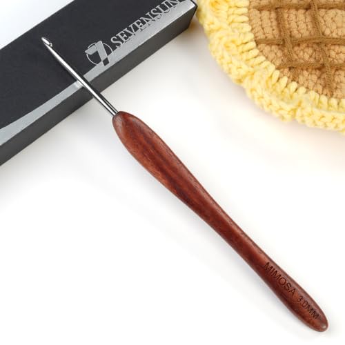 SEVENSUN 3.0mm - Handmade Ergonomic Crochet Hook - Hand Polished Stainless Steel Hook and Wood Handle Crochet Needle - Dreadlock Crochet Hooks Crochet Accessories Crochet Hooks for Arthritic Hands - size: 3.0mm(Size D)