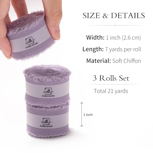 DORIS HOME Handmade Fringe Chiffon Ribbon 1" x 21Yd Pastle Purple | Fabric Ribbon, For Flower Bouquet/Gift Wrapping/Wedding Invitations/Party Decorations - color: Pastle Purple