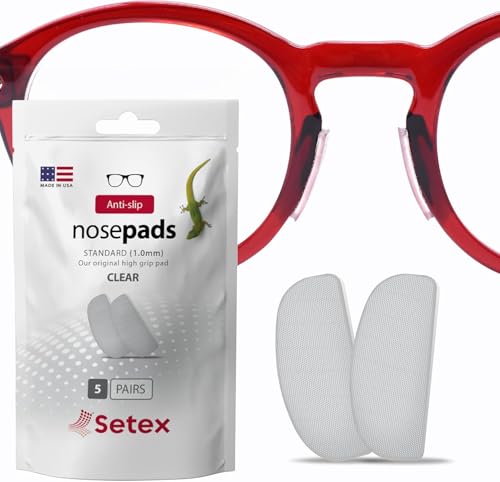 Setex Gecko Grip 1.0mm Anti Slip Nose Pads for Glasses, 5 Pair, Clear | Each Non Slip Nose Pad Has 2,500 Gecko Inspired Micro Fibers, Secures Glasses in Wet, Sweaty and Oily Conditions, Made in USA - color: 5 Clear Pairs