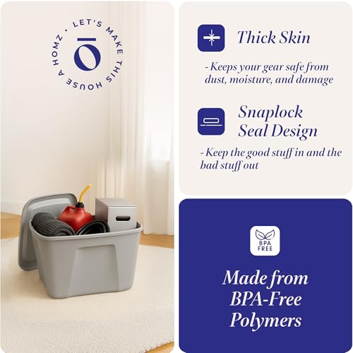 HOMZ 8-Pack Durable Molded Bin, Plastic Storage Containers with Lids, 10 Gallon, Silver - Stackable Organizer Totes and Boxes for Bedroom, Kitchen, and Garage Organization - color: Titanium Silver, size: 8 Pack