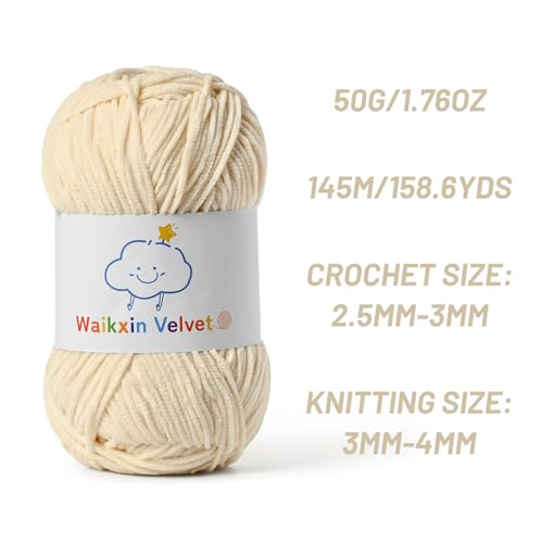 Fluffy Chenille Yarn for Crocheting，Baby Yarn for Crocheting Soft，50g/1.76oz Velvet Amigurumi Yarn ，Fingering Weight Yarns for Crocheting Baby Blankets、DIY Craft.(Beige) - color: Beige