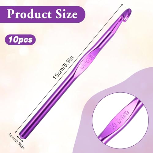 Aluminum Crochet Hook 10mm, US Size N Knitting Needles Craft Yarn, Crochet Hook for DIY Craft, Crochet Needles for Knitting Scarf Knitting Needle for Yarn Weave Beginners (10Pcs) - color: 10MM Purple