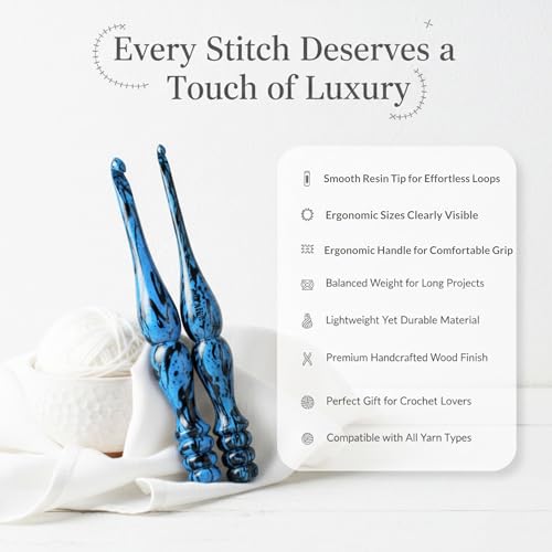 Wooden Crochet Hooks Set, 7 pc Ergonomic Crochet Hooks for Arthritic Hands, 4mm-10mm Engraved Sizes - Comfort Soft Grip Handle for Crocheting & Knitting - Premium Gift for Her(Hooks & Bowl) - color: Hooks Set & Bowl