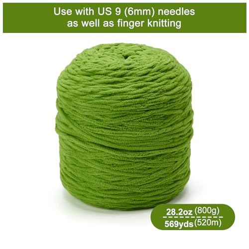 Chunky Chenille Yarn #6 Super Bulky Soft Fluffy Crochet | Easy care & beginner-friendly. Choose 0.66lb or 1.76lb. Perfect for blankets, hats, scarves, home decor. Machine washable. - color: Green, size: 1.76LB/569yds